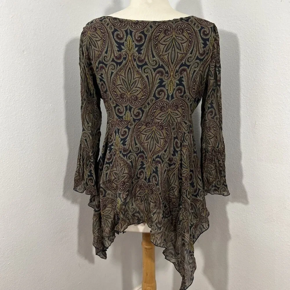 Michael Kors Babydoll Blouse Womens M Silk‎ Gypsy Handkerchief Hem Fairycore